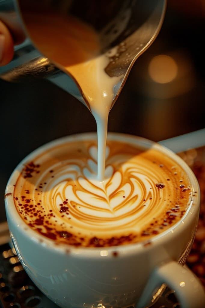 Barista pouring steamed milk for latte art